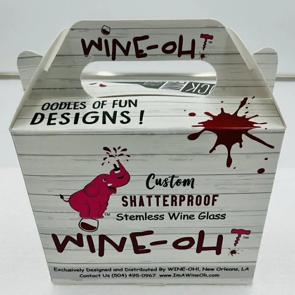 WINE-OH Shatterproof Stemless Wine Glasses BBQ Grill Set 2 NIB 16oz Novelty